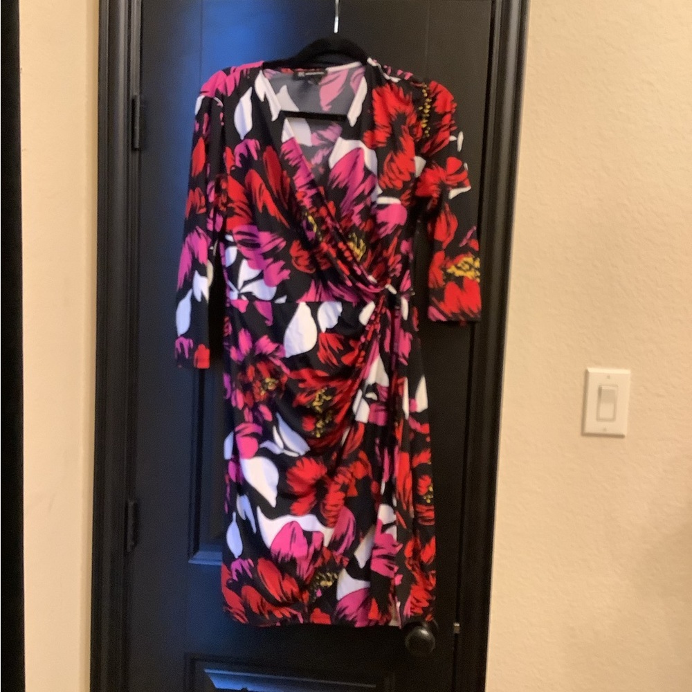 INC 3/4 length sleeve Faux Wrap Dress